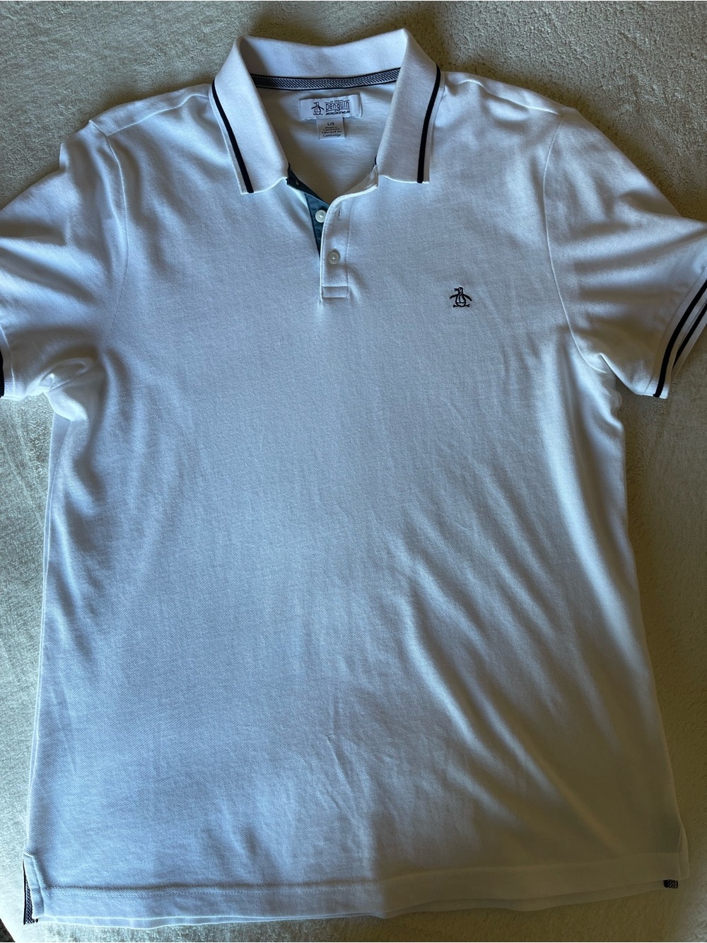 Original Penguin White Polo with Navy Contrast Trim
